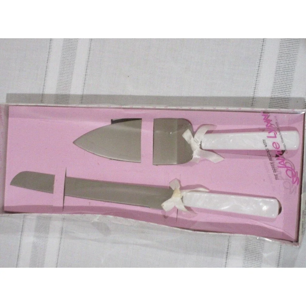 NOS Vtg. Wedding Cake Knife and Server Set by Jamie Lynn in Box